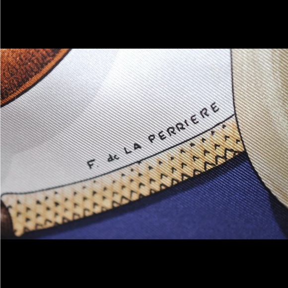 Authentic HERMES Carre 90 Scarf "Cannes et Pommeaux" Silk Navy - Picture 7 of 14